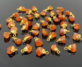 10 Pcs Raw Carnelian Gemstone Charms, Rough Gold Electroplated Carnelian Charms, Bulk Wholesale Jewelry Supplies, 12mm- 15mm