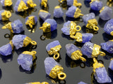 10 Pcs Raw Tanzanite Gemstone Charms, Rough Gold Electroplated Tanzanite Charms, Bulk Wholesale Jewelry Supplies, 12mm- 15mm