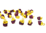 10 Pcs Raw Ruby Gemstone Charms, Rough Gold Electroplated Ruby Cap Charms, Bulk Wholesale Jewelry Supplies, 12mm- 15mm