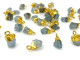 10 Pcs Raw Aquamarine Gemstone Charms, Rough Gold Electroplated Aquamarine Cap Charms, Bulk Wholesale Jewelry Supplies, 12mm- 15mm