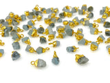 10 Pcs Raw Aquamarine Gemstone Charms, Rough Gold Electroplated Aquamarine Cap Charms, Bulk Wholesale Jewelry Supplies, 12mm- 15mm