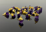 10 Pcs Raw Amethyst Gemstone Charms, Gold Electroplated Rough Amethyst Cap Charms, Bulk Wholesale Jewelry Supplies, 12mm- 15mm