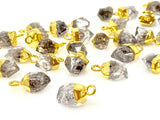 10Pcs Raw Herkimer Diamond Gemstone Charms, Gold Electroplated Rough Charms, Bulk Wholesale Jewelry Supplies, 12mm- 15mm