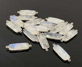 5 Pcs Rainbow Moonstone Sterling Silver Connectors, Gemstone Bar Connector Charms, Bulk Jewelry Supplies, 30x9.5mm - 32x10mm