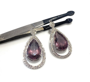 2 Pcs Sterling Silver Amethyst Charms, Large Dangle Charms, CZ Jewelry Findings, Jewelry Making, Earring Components, Pendant Charms