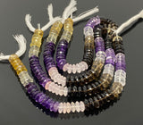8" Natural Multi Stone German Cut Gemstone Beads - Rose Quartz/ Amethyst/ Citrine / Smokey Quartz/ Green Amethyst , 9mm- 10mm
