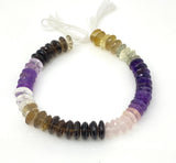 8" Natural Multi Stone German Cut Gemstone Beads - Rose Quartz/ Amethyst/ Citrine / Smokey Quartz/ Green Amethyst , 9mm- 10mm