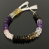 8" Natural Multi Stone German Cut Gemstone Beads - Rose Quartz/ Amethyst/ Citrine / Smokey Quartz/ Green Amethyst , 9mm- 10mm