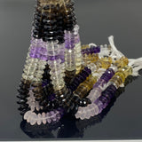 8" Natural Multi Stone German Cut Gemstone Beads - Rose Quartz/ Amethyst/ Citrine / Smokey Quartz/ Green Amethyst , 10mm - 12mm