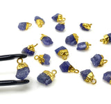 10 Pcs Raw Tanzanite Gemstone Charms, Rough Gold Electroplated Tanzanite Charms, Bulk Wholesale Jewelry Supplies, 12mm- 15mm