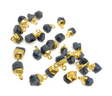 10 Pcs Raw Blue Sapphire Gemstone Charms, Rough Gold Electroplated Sapphire Cap Charms, Bulk Wholesale Jewelry Supplies, 12mm- 15mm