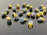 10 Pcs Raw Blue Sapphire Gemstone Charms, Rough Gold Electroplated Sapphire Cap Charms, Bulk Wholesale Jewelry Supplies, 12mm- 15mm