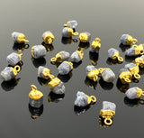 10 Pcs Raw Blue Sapphire Gemstone Charms, Rough Gold Electroplated Sapphire Cap Charms, Bulk Wholesale Jewelry Supplies, 12mm- 15mm