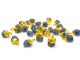 10 Pcs Raw Blue Sapphire Gemstone Charms, Rough Gold Electroplated Sapphire Cap Charms, Bulk Wholesale Jewelry Supplies, 12mm- 15mm