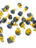 10 Pcs Raw Blue Sapphire Gemstone Charms, Rough Gold Electroplated Sapphire Cap Charms, Bulk Wholesale Jewelry Supplies, 12mm- 15mm