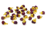 10 Pcs Raw Ruby Gemstone Charms, Rough Gold Electroplated Ruby Cap Charms, Bulk Wholesale Jewelry Supplies, 12mm- 15mm