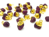 10 Pcs Raw Ruby Gemstone Charms, Rough Gold Electroplated Ruby Cap Charms, Bulk Wholesale Jewelry Supplies, 12mm- 15mm