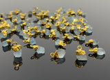 10 Pcs Raw Aquamarine Gemstone Charms, Rough Gold Electroplated Aquamarine Cap Charms, Bulk Wholesale Jewelry Supplies, 12mm- 15mm