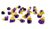 10 Pcs Raw Amethyst Gemstone Charms, Gold Electroplated Rough Amethyst Cap Charms, Bulk Wholesale Jewelry Supplies, 12mm- 15mm