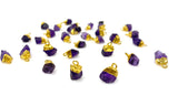 10 Pcs Raw Amethyst Gemstone Charms, Gold Electroplated Rough Amethyst Cap Charms, Bulk Wholesale Jewelry Supplies, 12mm- 15mm