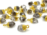 10Pcs Raw Herkimer Diamond Gemstone Charms, Gold Electroplated Rough Charms, Bulk Wholesale Jewelry Supplies, 12mm- 15mm