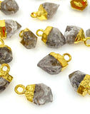 10Pcs Raw Herkimer Diamond Gemstone Charms, Gold Electroplated Rough Charms, Bulk Wholesale Jewelry Supplies, 12mm- 15mm