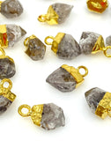 10Pcs Raw Herkimer Diamond Gemstone Charms, Gold Electroplated Rough Charms, Bulk Wholesale Jewelry Supplies, 12mm- 15mm