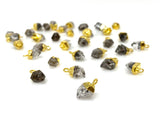 10Pcs Raw Herkimer Diamond Gemstone Charms, Gold Electroplated Rough Charms, Bulk Wholesale Jewelry Supplies, 12mm- 15mm