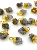 10Pcs Raw Herkimer Diamond Gemstone Charms, Gold Electroplated Rough Charms, Bulk Wholesale Jewelry Supplies, 12mm- 15mm