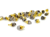 10Pcs Raw Herkimer Diamond Gemstone Charms, Gold Electroplated Rough Charms, Bulk Wholesale Jewelry Supplies, 12mm- 15mm