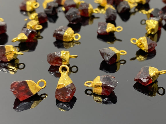 10Pcs Raw Garnet Gemstone Charms, DIY Gold Electroplated Rough Garnet Charms, Bulk Wholesale Jewelry Supplies, 12mm- 15mm
