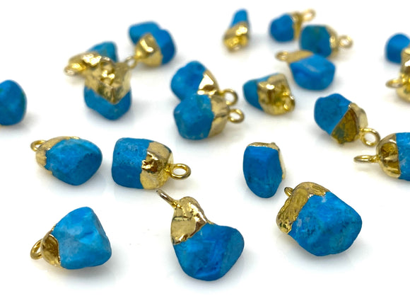 5 Pcs Raw Turquoise Gemstone Charms, DIY Gold Electroplated Rough Turquoise Charms, Bulk Wholesale Jewelry Supplies, 12mm- 15mm