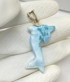 8g Reversible Larimar Dolphin Pendant, Caribbean Larimar Pendant, Bohemian Jewelry, Dominican Republic Larimar Pendant, Light Blue Dolphin