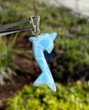 Turtleback Larimar Dolphin Pendant, Caribbean Larimar Pendant, Atlantis Stone Bohemian Jewelry, Dominican Republic Larimar Pendant