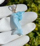 8g Reversible Larimar Dolphin Pendant, Caribbean Larimar Pendant, Bohemian Jewelry, Dominican Republic Larimar Pendant, Light Blue Dolphin