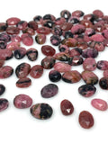 10 Pcs Natural Rhodonite Rose Cut Cabochons, Loose Gemstones, Rhodonite Rose Cuts, 10x7mm- 14x11mm