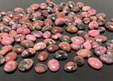 10 Pcs Natural Rhodonite Rose Cut Cabochons, Loose Gemstones, Rhodonite Rose Cuts, 10x7mm- 14x11mm