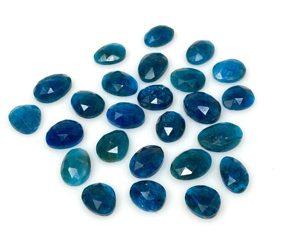 25 Pcs Natural Blue Neon Apatite Rose Cut Cabochons, Loose Gemstones, Neon Apatite Rose Cuts, Ring Stones, 10x8mm - 13x10mm