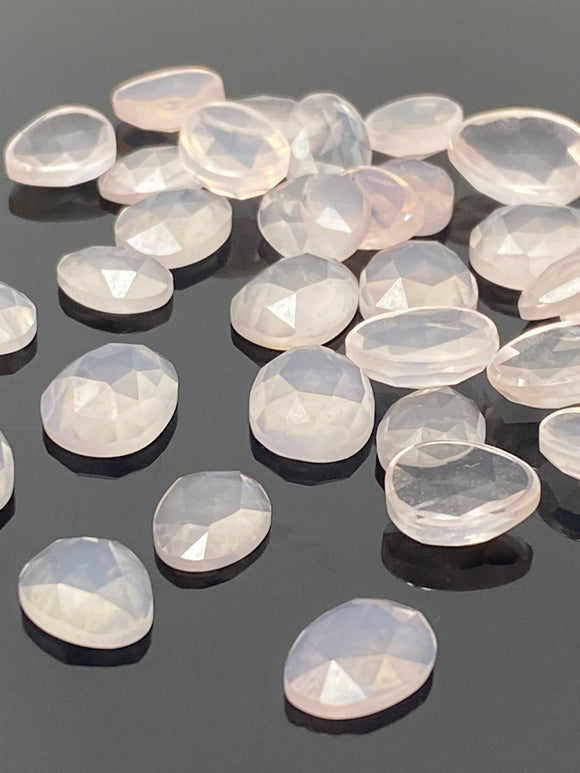 10 Pcs Natural Rose Quartz Rosecuts Cabochons, Loose Gemstones, Rose Quartz Rose Cuts, Ring Stones , 10x7mm - 12.5x10mm