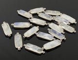 5 Pcs Rainbow Moonstone Sterling Silver Connectors, Gemstone Bar Connector Charms, Bulk Jewelry Supplies, 30x9.5mm - 32x10mm