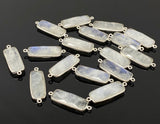 5 Pcs Rainbow Moonstone Sterling Silver Connectors, Gemstone Bar Connector Charms, Bulk Jewelry Supplies, 30x9.5mm - 32x10mm