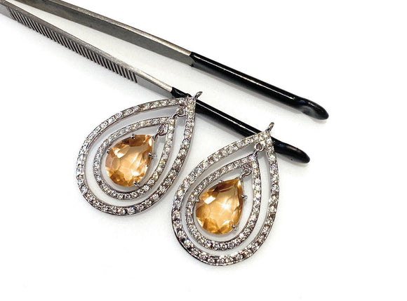 2 Pcs Citrine Charms, Sterling Silver Earring Charms, Large Dangle Charms, Jewelry Supplies, DIY Jewelry Making
