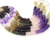 8" Natural Multi Stone German Cut Gemstone Beads - Rose Quartz/ Amethyst/ Citrine / Smokey Quartz/ Green Amethyst , 9mm- 10mm
