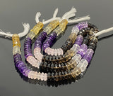 8" Natural Multi Stone German Cut Gemstone Beads - Rose Quartz/ Amethyst/ Citrine / Smokey Quartz/ Green Amethyst , 9mm- 10mm