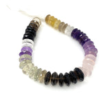 8" Natural Multi Stone German Cut Gemstone Beads - Rose Quartz/ Amethyst/ Citrine / Smokey Quartz/ Green Amethyst , 10mm - 12mm