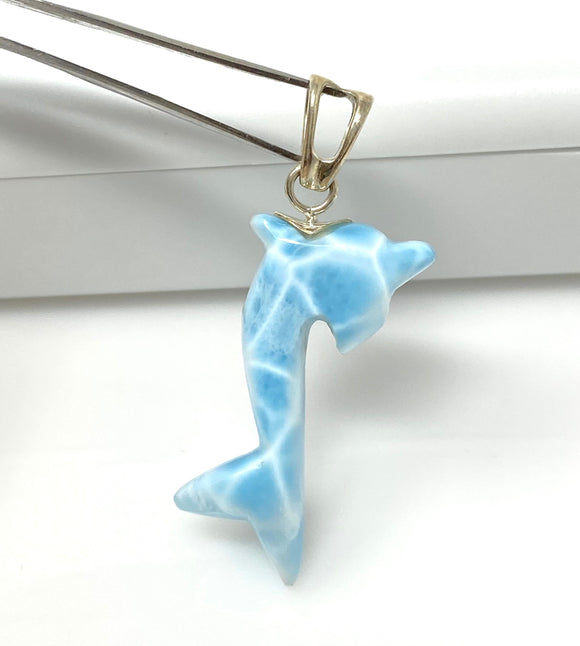 Turtleback Larimar Dolphin Pendant, Caribbean Larimar Pendant, Atlantis Stone Bohemian Jewelry, Dominican Republic Larimar Pendant