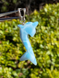 Turtleback Larimar Dolphin Pendant, Caribbean Larimar Pendant, Atlantis Stone Bohemian Jewelry, Dominican Republic Larimar Pendant
