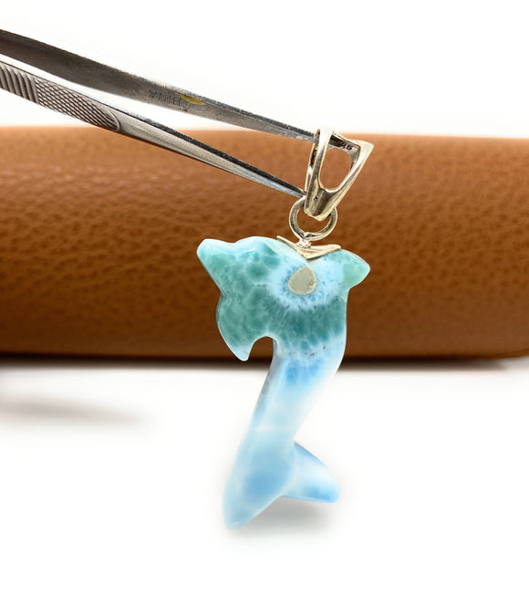 Larimar Dolphin Pendant, Caribbean Larimar Pendant, Atlantis Stone Bohemian Jewelry, Dominican Republic Larimar Pendant