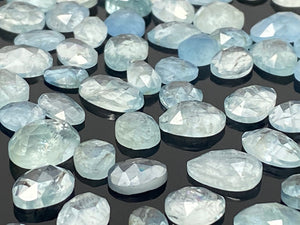 10 Pcs Natural Aquamarine Rose Cut Cabochons, Loose Gemstones, Aquamarine Rose Cuts, 7-11mm