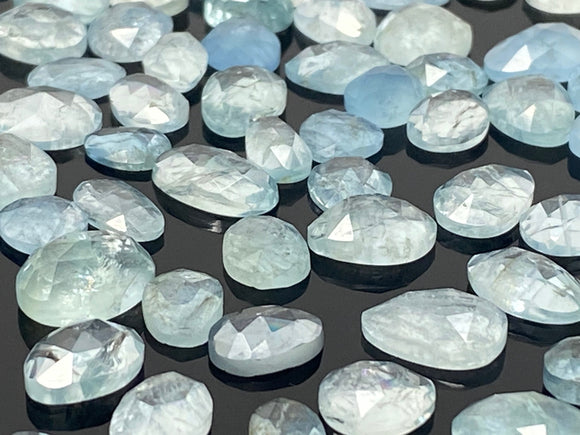 10 Pcs Natural Aquamarine Rose Cut Cabochons, Loose Gemstones, Aquamarine Rose Cuts, 7-11mm